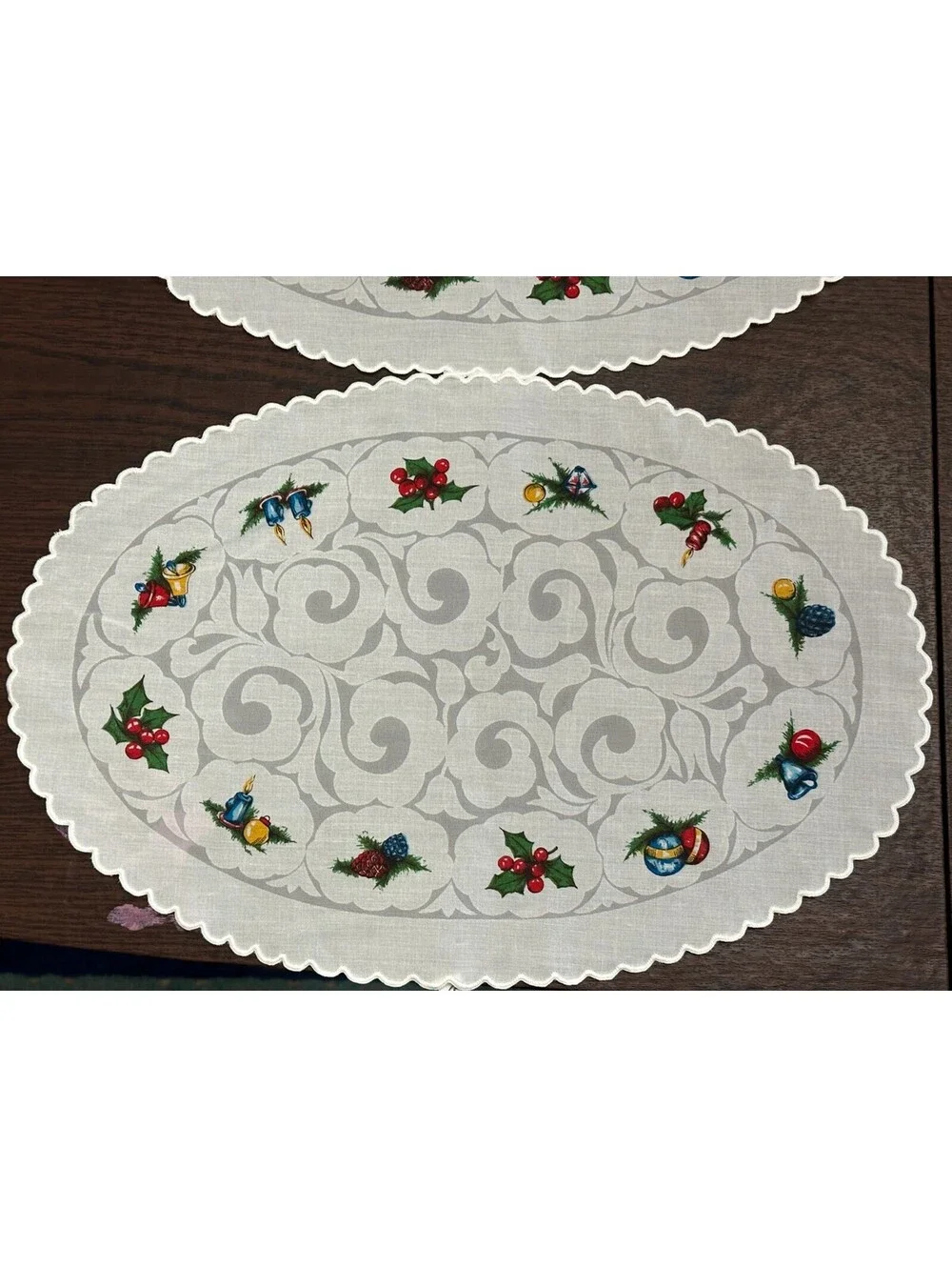 Vintage Christmas Peixoto Placemats 6 Oval Made in Portugal Wreath Holly